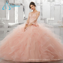 Crystal Cascading Ruffle Long Sleeve Vestido de baile Vestido Quinceanera